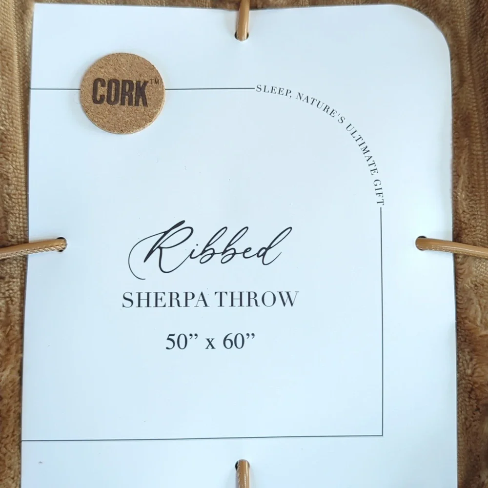 CORK, Whiskey Color Brown Ribbed Sherpa Throw. 50